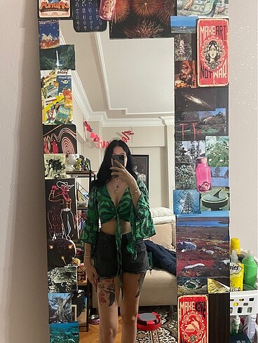 s Beden yeşil Renk VİNTAGE BAĞLAMALI CROP