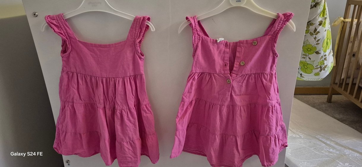 Kız Çocuk Pembe Keten Fırfırlı Elbise - Görsel 2