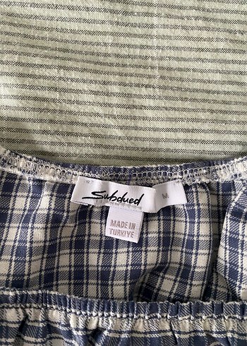 mavi-gri ekose bluz sırtı açık - Görsel 2