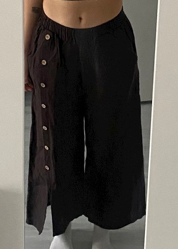 bol kesim kahverengi keten pantolon - Görsel 2