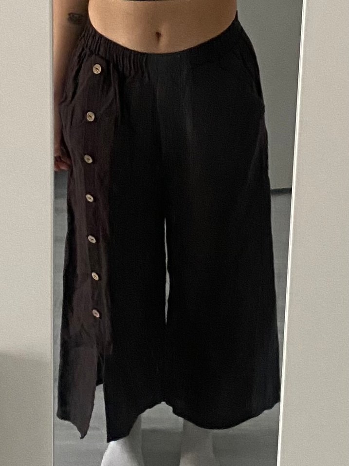 bol kesim kahverengi keten pantolon - Görsel 2