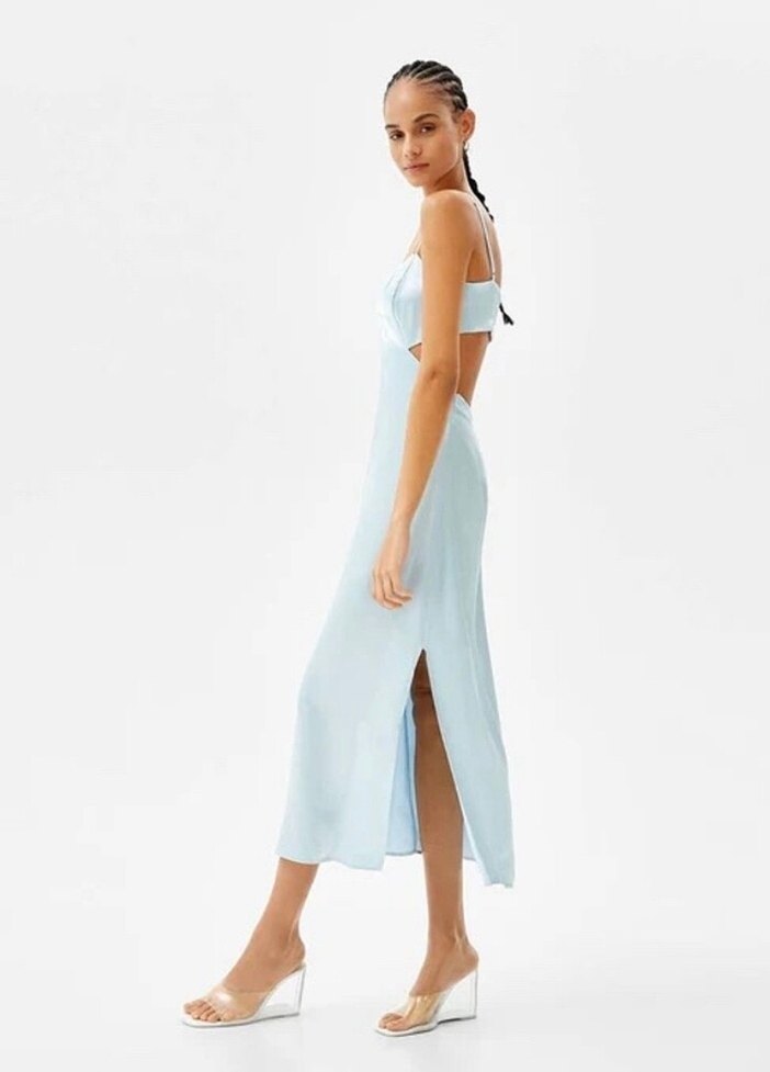 uzun saten elbise - Görsel 3