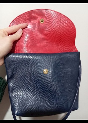 Kırmızı Kapaklı Lacivert Deri Kadın Çanta - Görsel 2