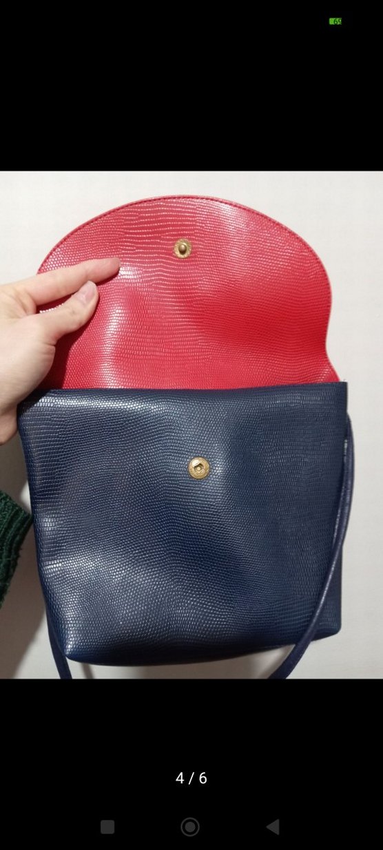 Kırmızı Kapaklı Lacivert Deri Kadın Çanta - Görsel 2