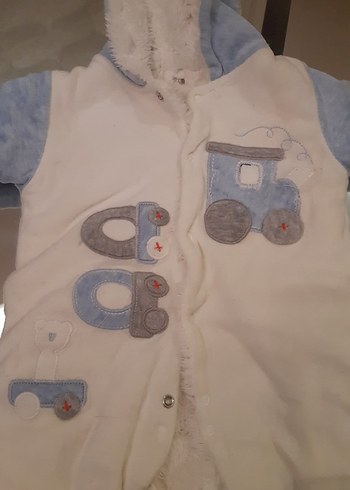 Bebek Erkek Kapüşonlu Beyaz Tulum - Görsel 3