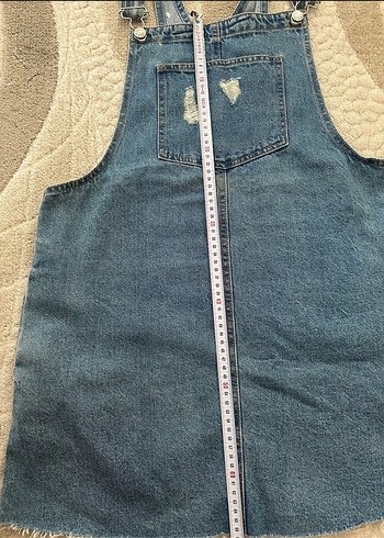 Kadın Mavi Denim Askılı Midi Salopet - Görsel 2