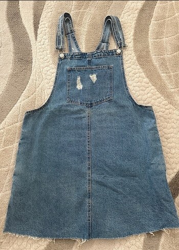 Kadın Mavi Denim Askılı Midi Salopet - Görsel 7