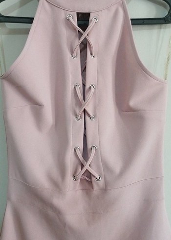 Pembe Mini Drapeli Kolsuz elbise - Görsel 2