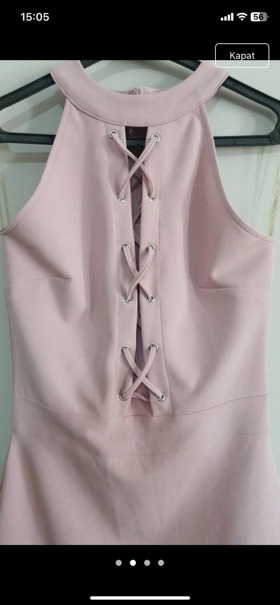 Pembe Mini Drapeli Kolsuz elbise - Görsel 2