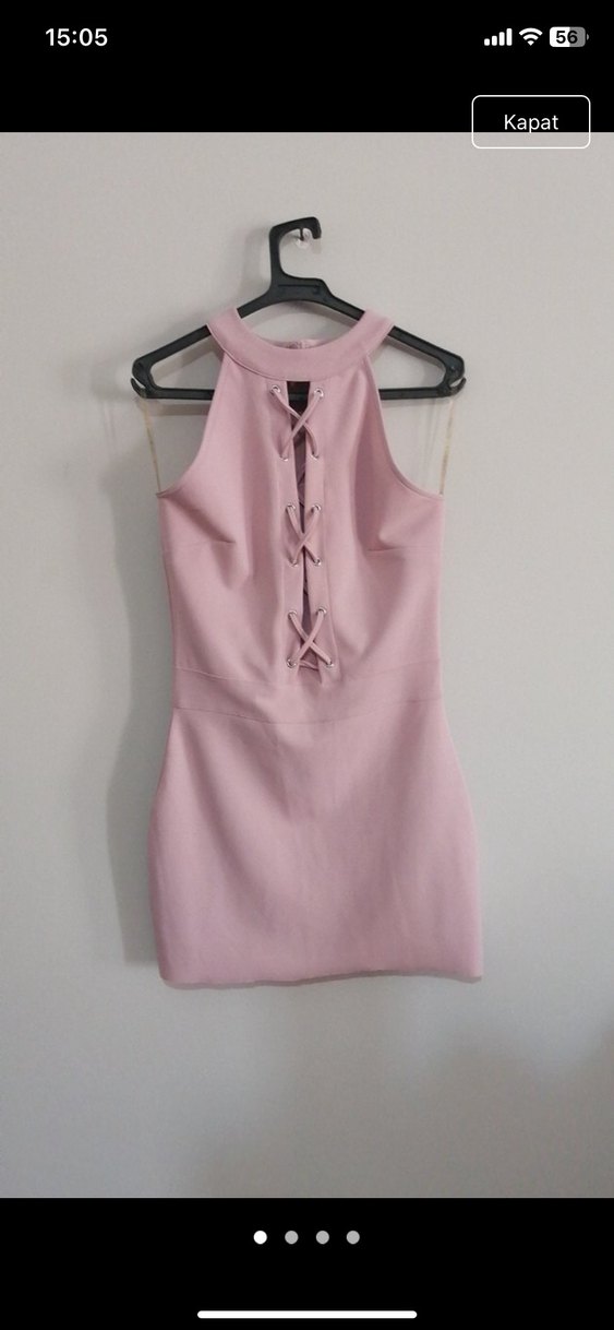 Pembe Mini Drapeli Kolsuz elbise - Görsel 3