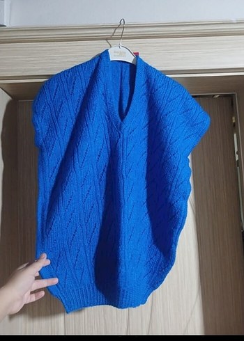 Mavi Kısa Kollu Boğazlı Triko universal Kazak - Görsel 3