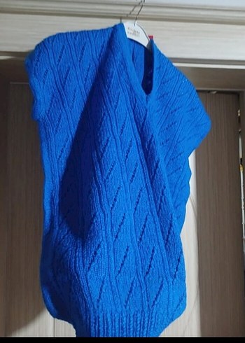 Mavi Kısa Kollu Boğazlı Triko universal Kazak - Görsel 2