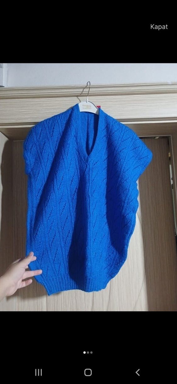 Mavi Kısa Kollu Boğazlı Triko universal Kazak - Görsel 3