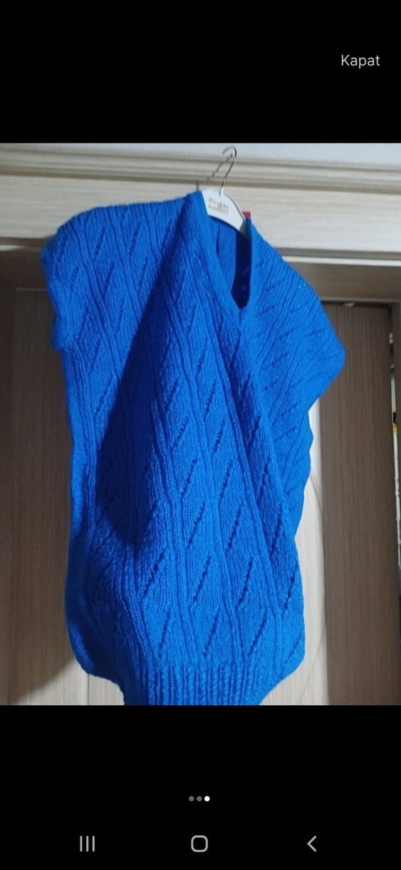 Mavi Kısa Kollu Boğazlı Triko universal Kazak - Görsel 2
