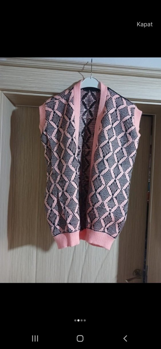 Pembe Bohem Örgü V Yaka Kadın Yelek - Görsel 2