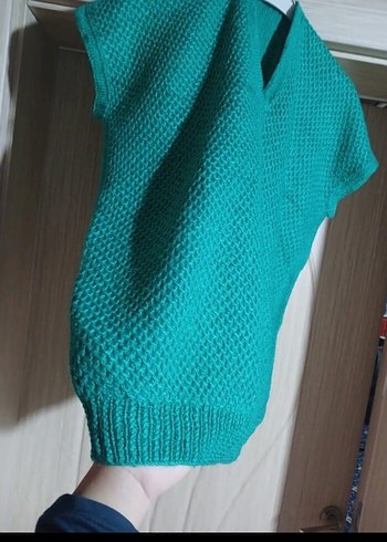 Erkek Yeşil Bohem Örgü Kolsuz Süveter - Görsel 3