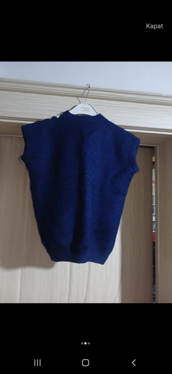 Mavi Beyaz V Yaka Örgü erkek Süveter - Görsel 3