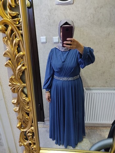 Mavi şifon abiye