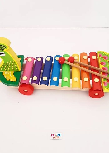 Renkli Ahşap Ksilofon Müzik Oyuncağı tekerli