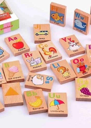 Beden Renk Renkli Ahşap Harf ve Sayı Eğitici Oyuncak Domino
