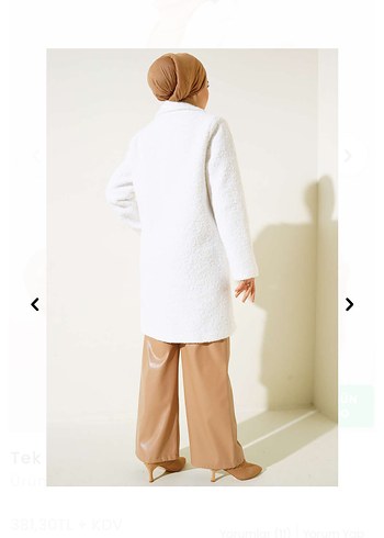 Beyaz buklet Uzun Kadın Kaban - Görsel 3
