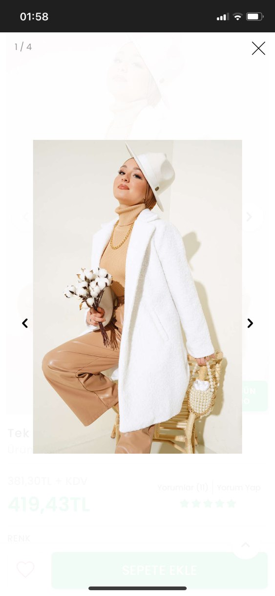 Beyaz buklet Uzun Kadın Kaban - Görsel 2