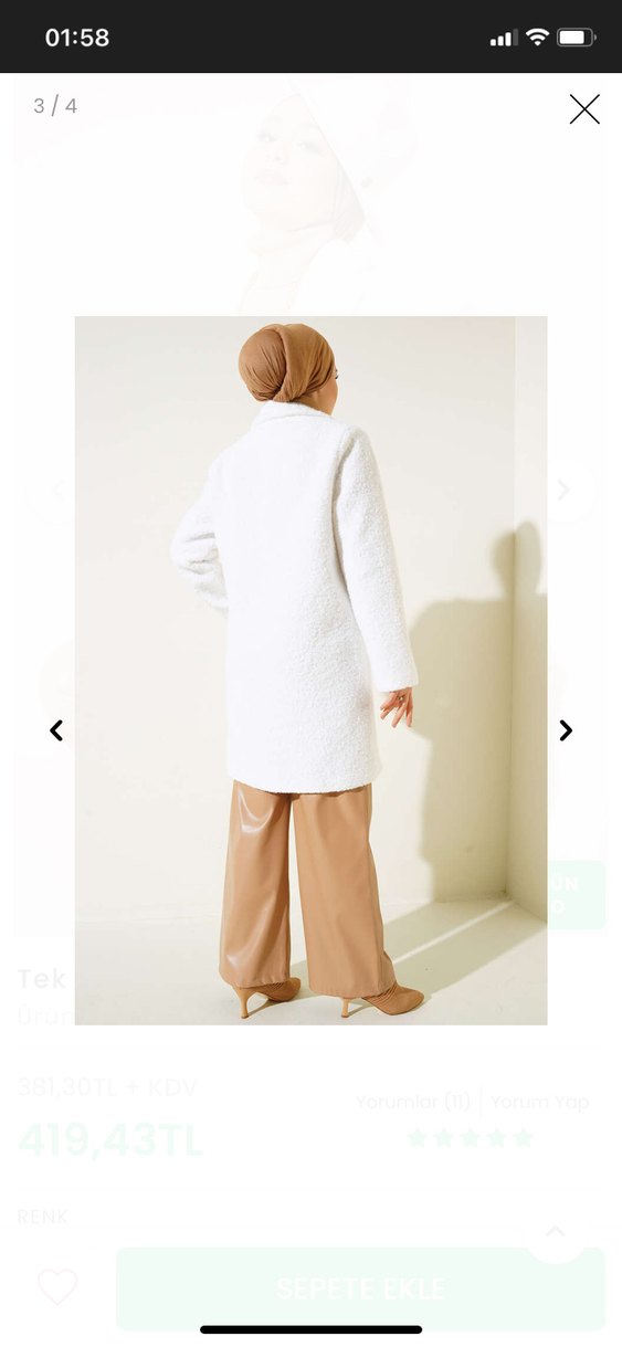 Beyaz buklet Uzun Kadın Kaban - Görsel 3