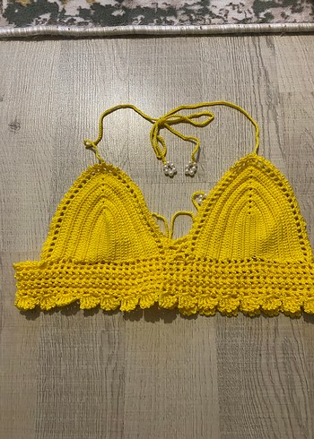 Sarı Örgü Bohem Büstiyer bikini üstü ve altı - Görsel 2