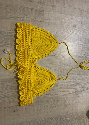 Sarı Örgü Bohem Büstiyer bikini üstü ve altı - Görsel 3