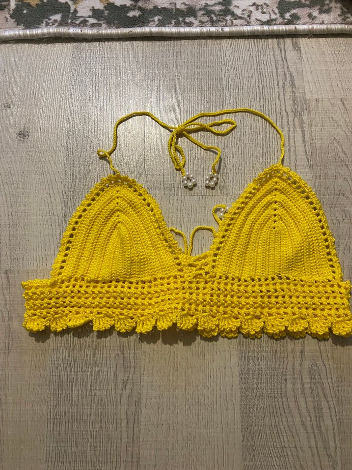 Sarı Örgü Bohem Büstiyer bikini üstü ve altı - Görsel 2