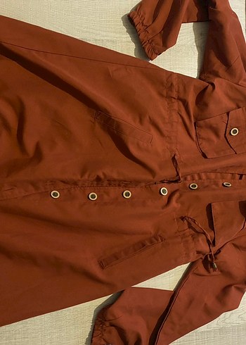 Kadın Düğmeli Uzun Kahverengi Trençkot - Görsel 2