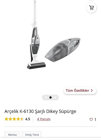 Arçelik 2in1 Şarjli Dik Süpürge K 6130. Dikey, Voltaj: 18 V, Dar