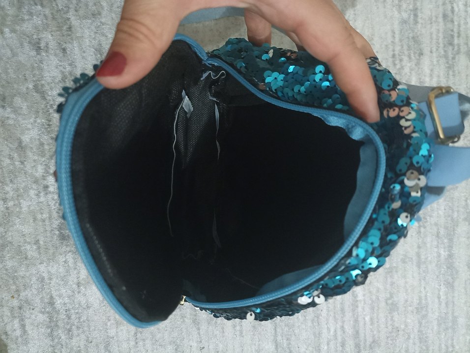 Pul İşlemeli Kelebekli Mavi Çanta - Görsel 3