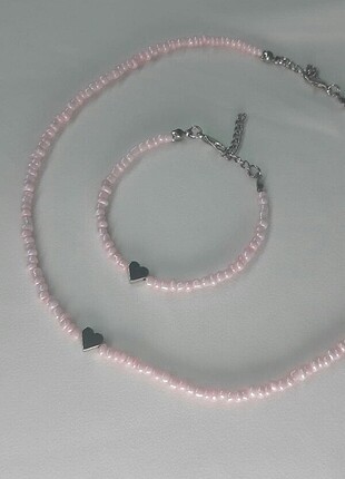 kalp kolye bileklik set