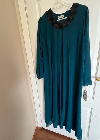 Uzun Turkuaz Kadın Elbise - Görsel 3