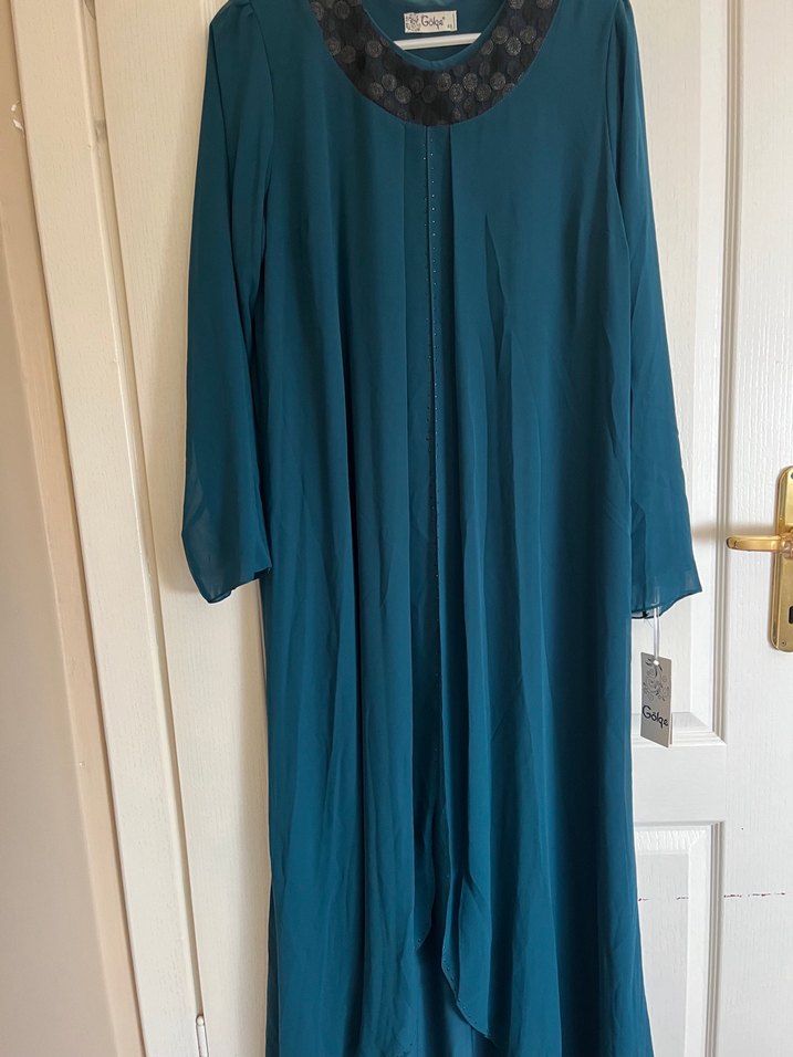 Uzun Turkuaz Kadın Elbise - Görsel 2