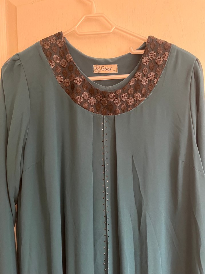 Uzun Turkuaz Kadın Elbise - Görsel 4