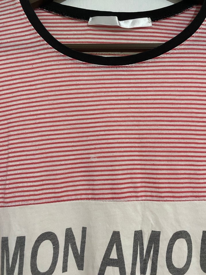 Pembe Çizgili Mon Amour Tişört S - Görsel 3