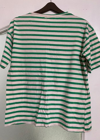 Yeşil Çizgili Kadın Kısa Kollu Tişört S - Görsel 2