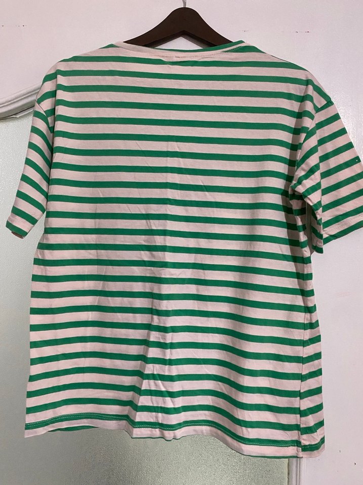 Yeşil Çizgili Kadın Kısa Kollu Tişört S - Görsel 2
