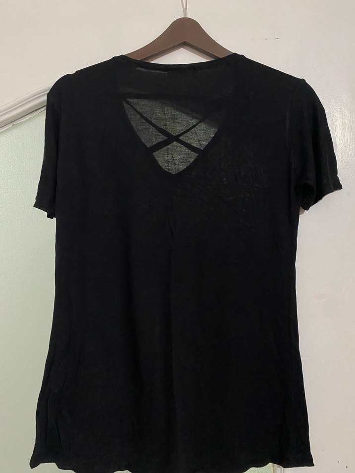 V-Yaka Siyah Kadın Tişört M -L - Görsel 2