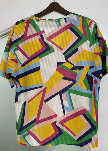 Renkli Geometrik Desenli V Yakalı Kadın Bluz S - Görsel 2