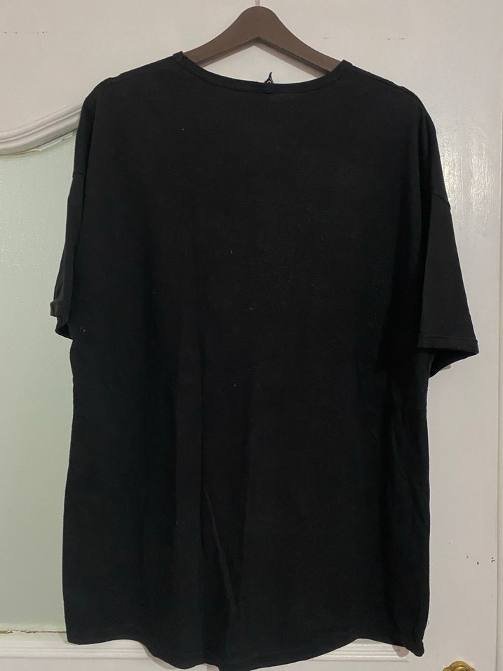 Erkek Siyah Kısa Kollu Keten Tişört L - Görsel 2