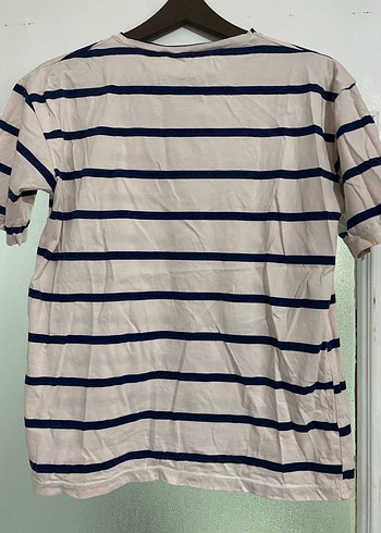Beyaz Lacivert Çizgili Kadın Tişört S - Görsel 2