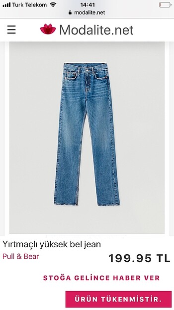 P&B paçası yırtmaç jeans