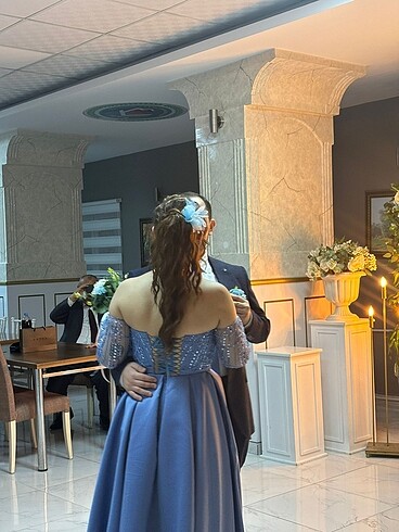 40 Beden mavi Renk Mavi nişan elbisesi