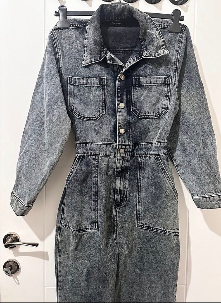 Gri Denim Kadın Tulum - Görsel 3