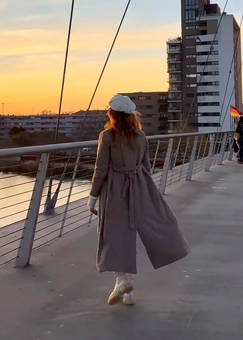 Uzun Kadın Yün Kaban - Görsel 8