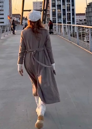 Uzun Kadın Yün Kaban - Görsel 7