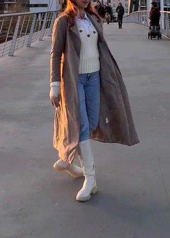 Uzun Kadın Yün Kaban - Görsel 6